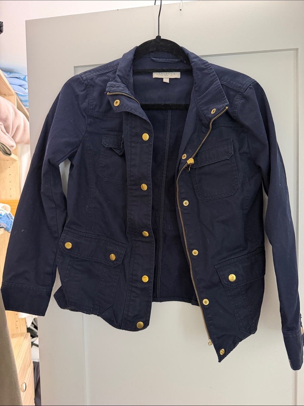 Talbots Navy Utility Jacket with Gold Hardware